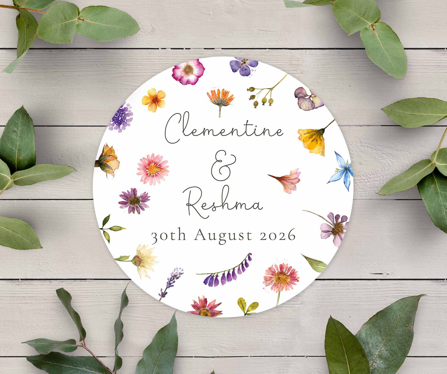 Pressed Wildflowers Personalised Name and Date Stickers (35 stickers)