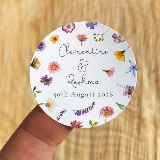 Pressed Wildflowers Personalised Name and Date Stickers (35 stickers)