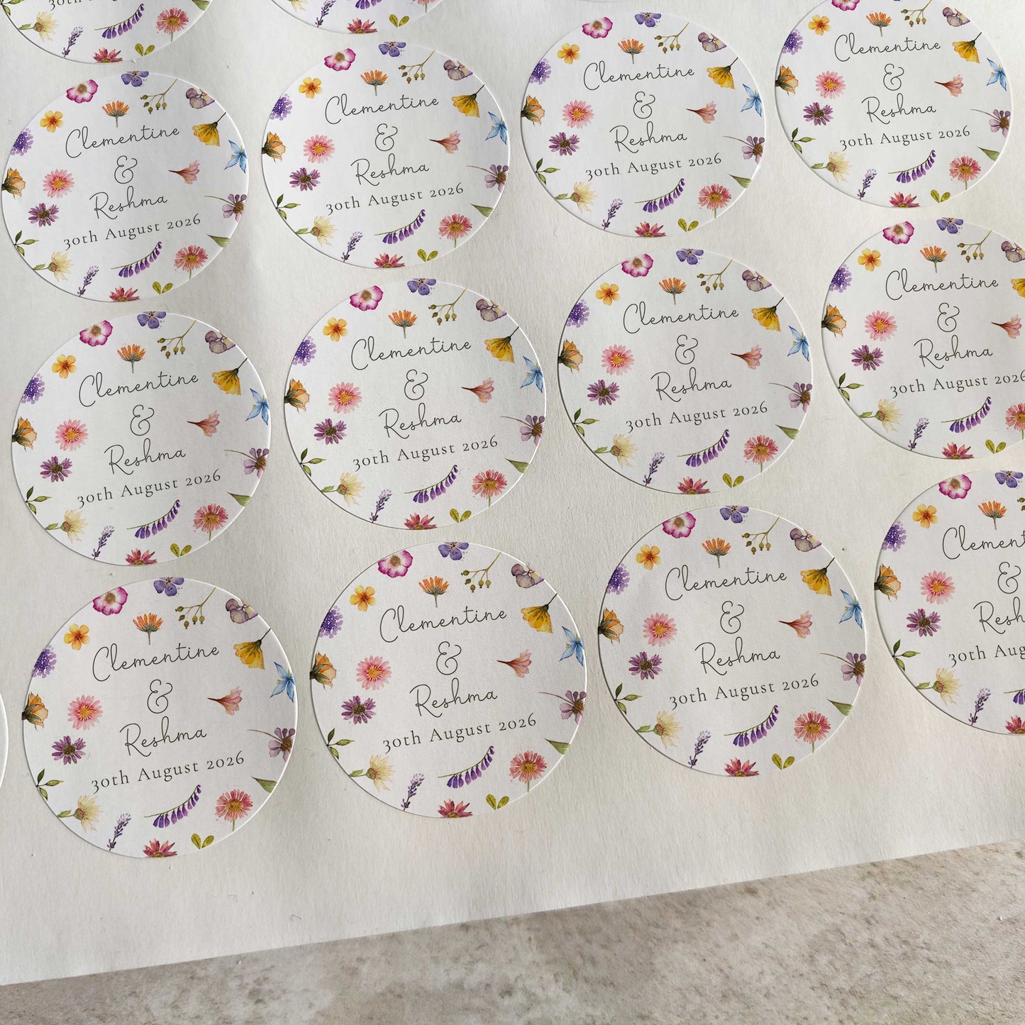 Pressed Wildflowers Personalised Name and Date Stickers (35 stickers)