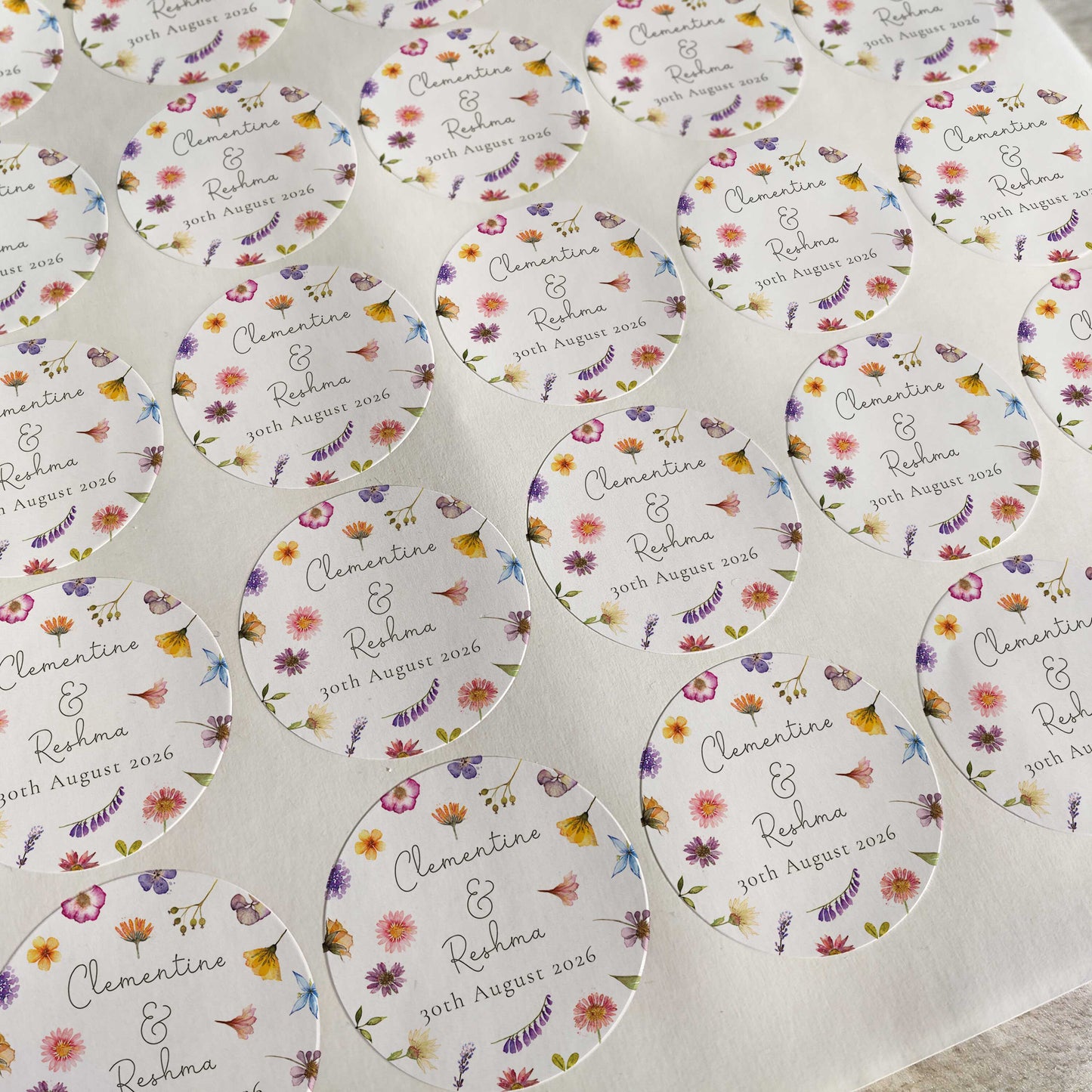 Pressed Wildflowers Personalised Name and Date Stickers (35 stickers)