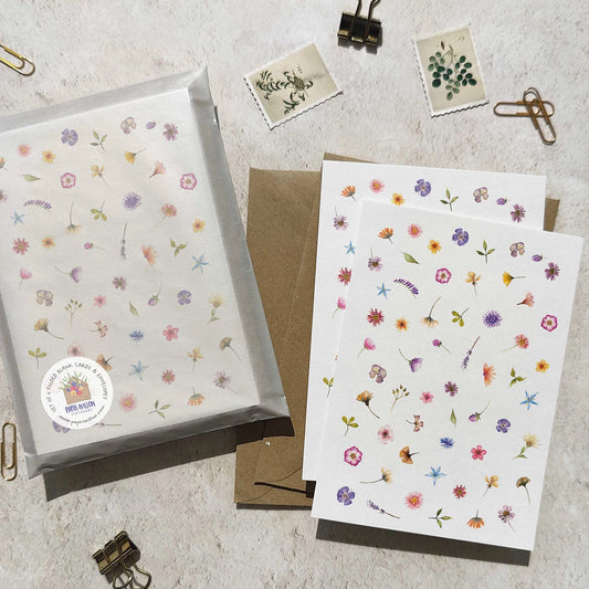 Set of 6 Pressed Wildflowers Note Cards & Envelopes