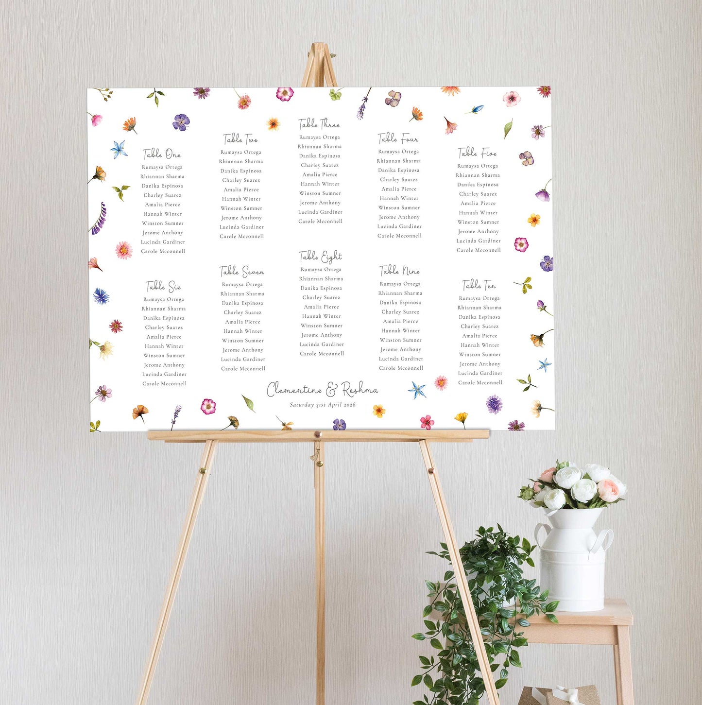 Pressed Wildflowers Table Plan Board