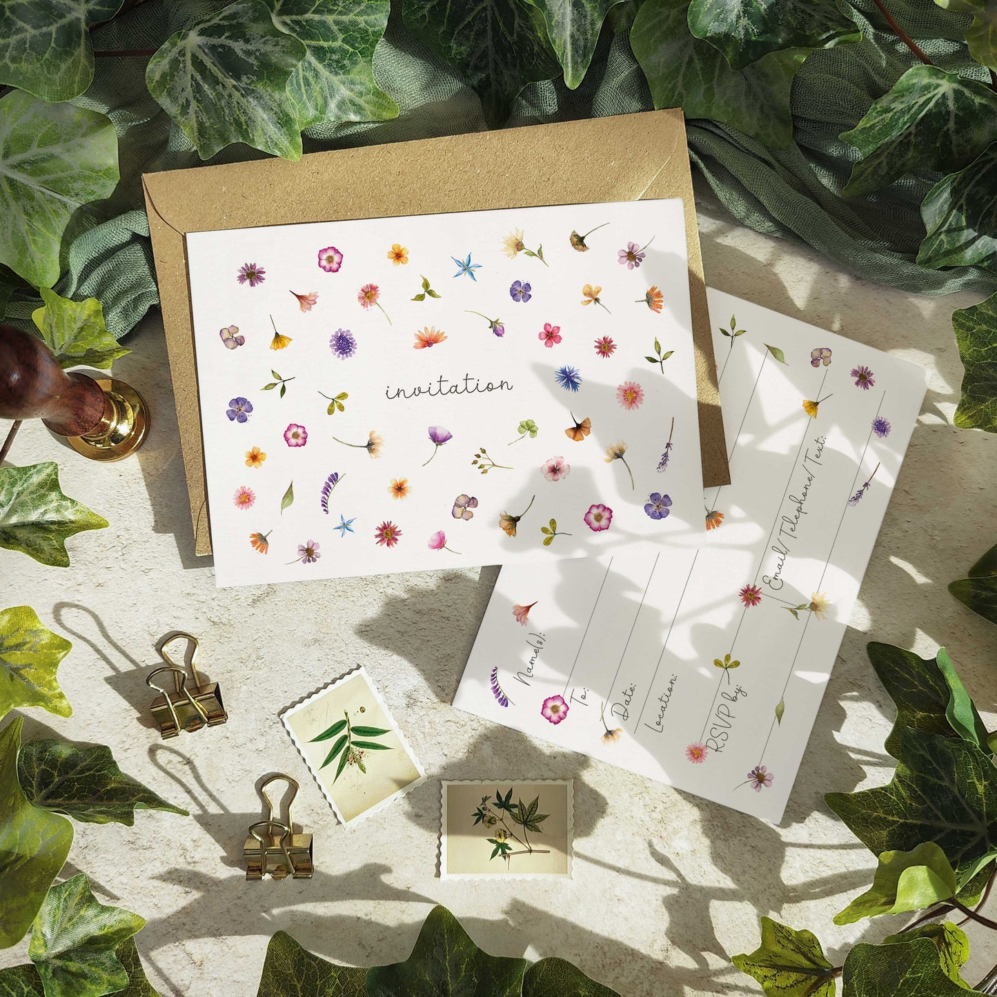 Pressed Wildflowers Ready To Write Invitations