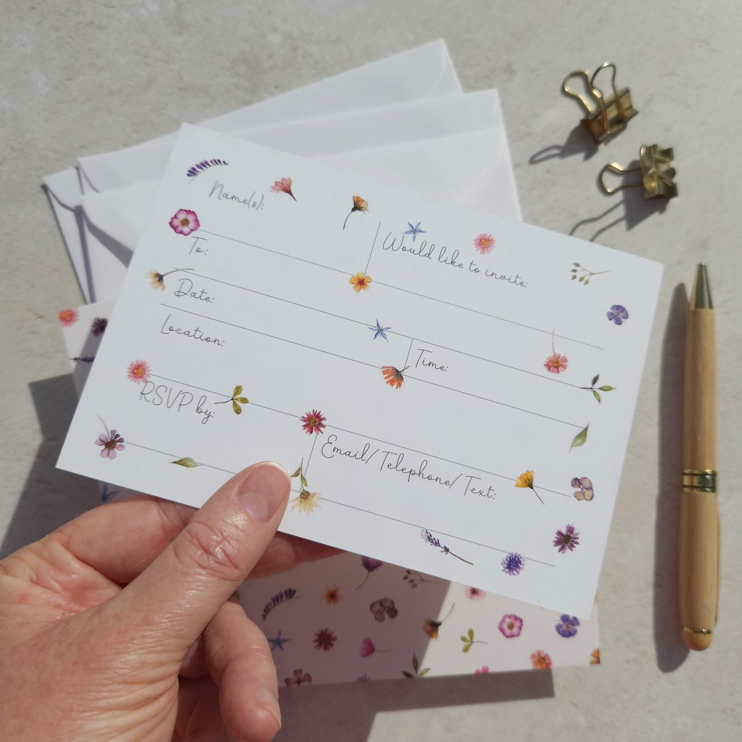 10 x Pressed Wildflowers Ready To Write Invitations