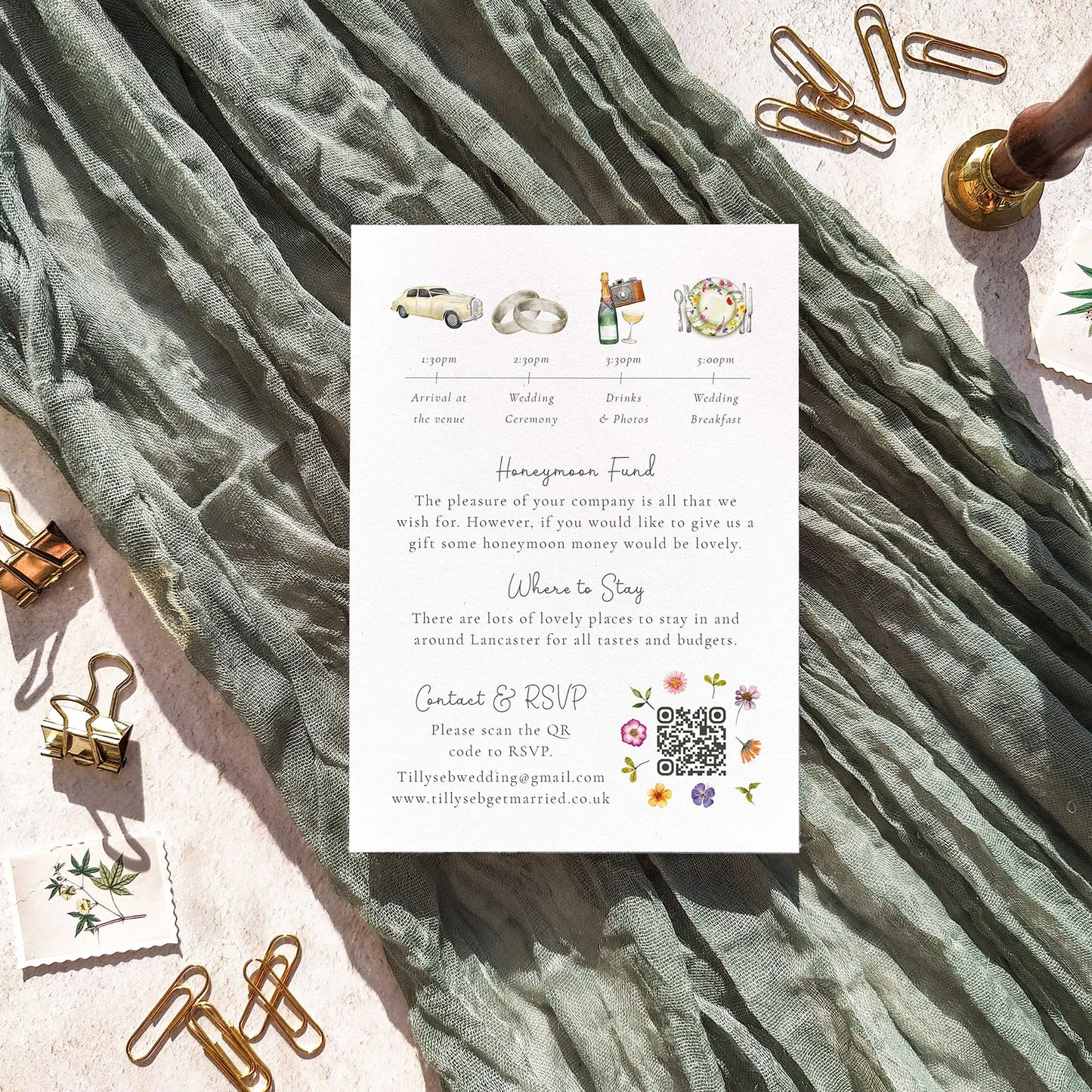 Pressed Wildflowers Landscape Evening Wedding Invitation