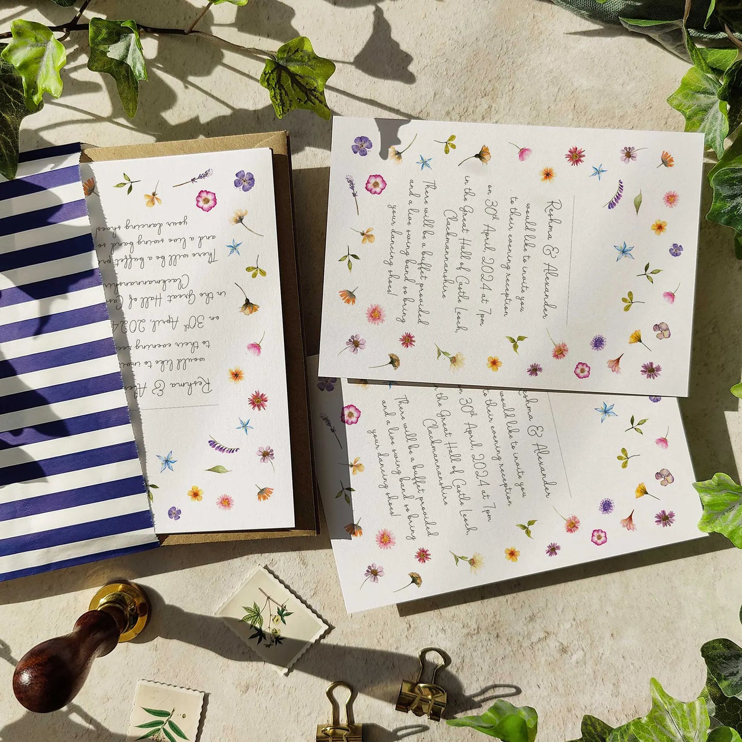 Pressed Wildflowers Landscape Evening Wedding Invitation