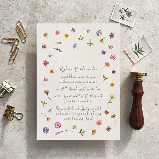 Pressed Wildflowers Landscape Evening Wedding Invitation