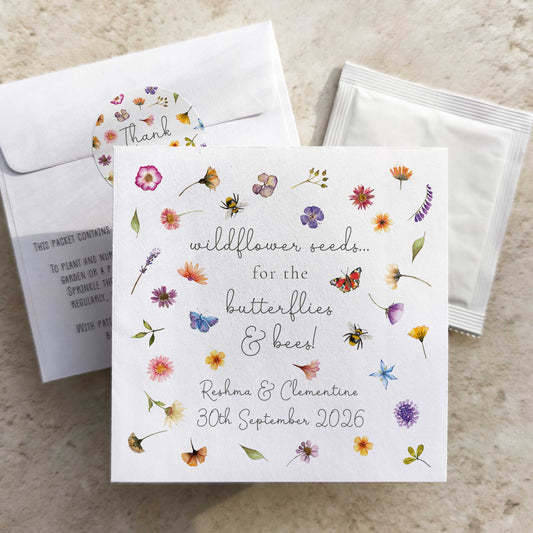 Pressed Wildflowers Seed Packet Favours (Butterflies and bees) (Pack of 10)