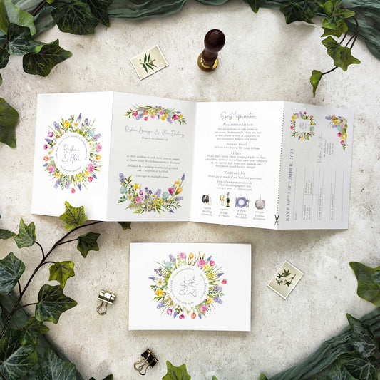 Spring Flowers Landscape Concertina Invitation