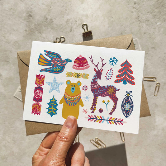 Scandinavian Christmas Card & Envelope Animals