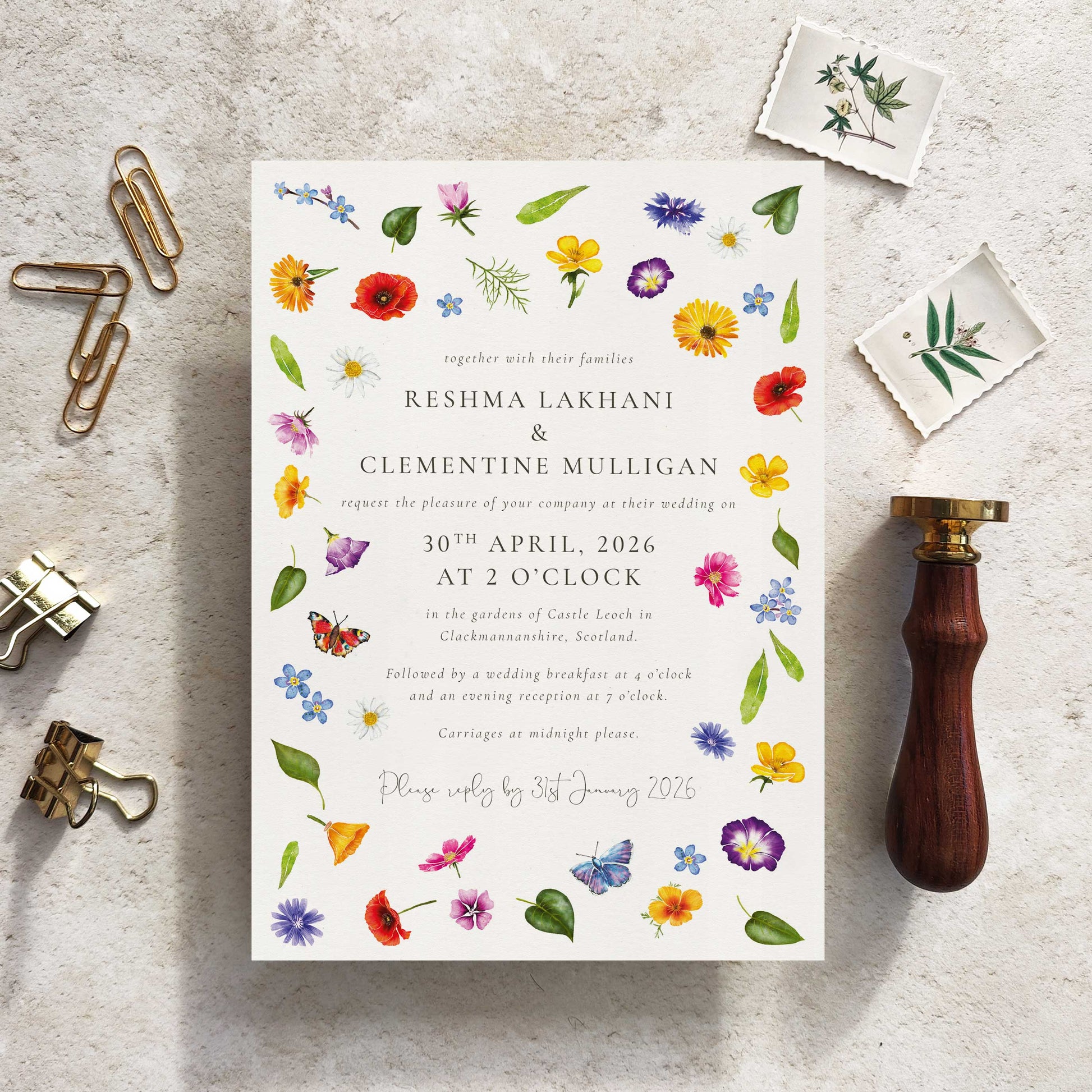 Wildflower pattern wedding invitation