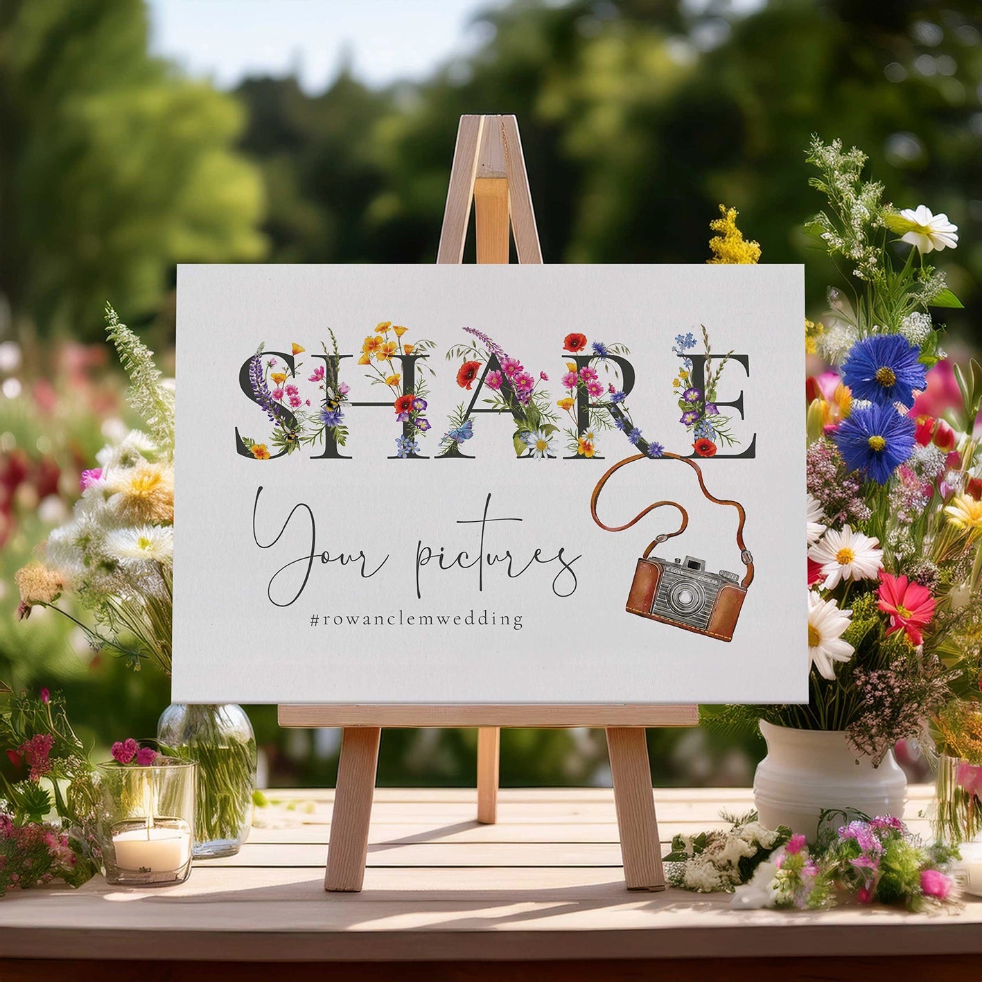 Floral Personalised Hashtag Photo Share Sign