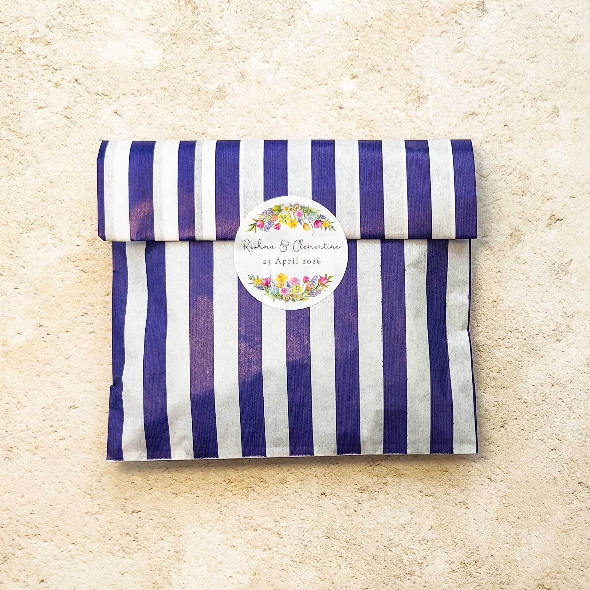 sweetie bag with spring flower sticker and names