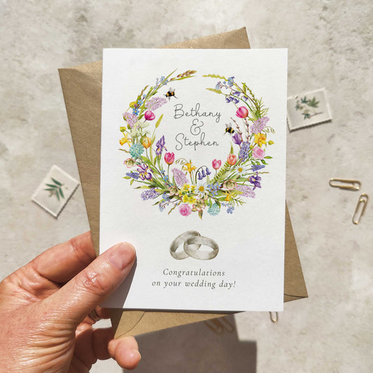 Spring Flowers Personalised Wedding Card