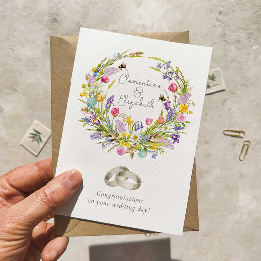 Spring Flowers Personalised Wedding Card