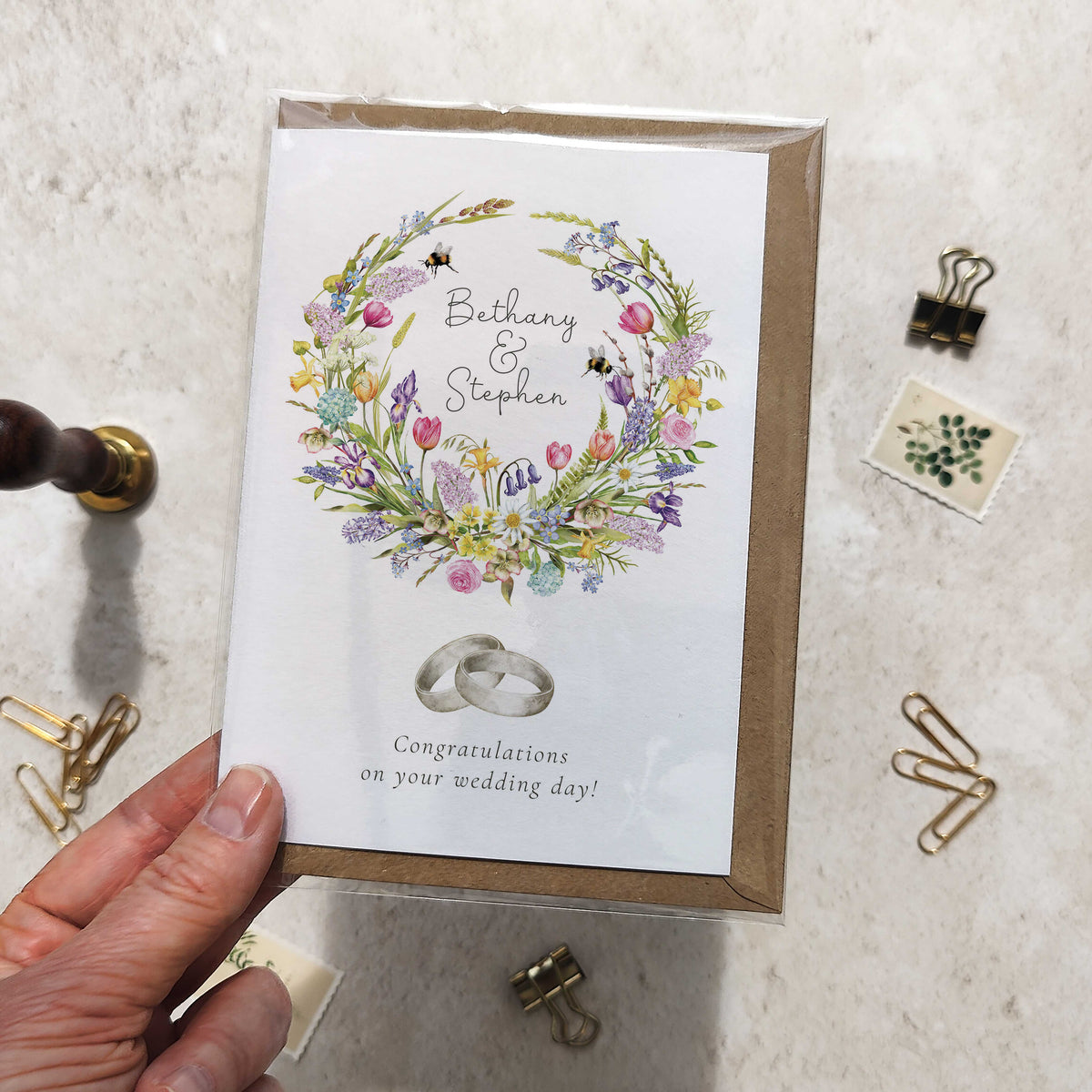 Spring Flowers Personalised Wedding Card