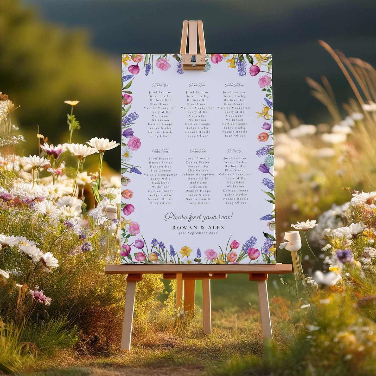 Spring Flowers Table Plan Digital File