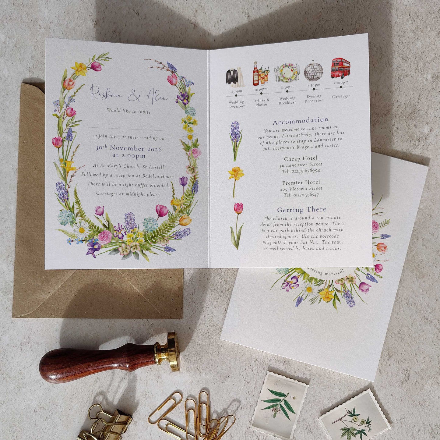 Spring Flowers Folded A6 Invitation