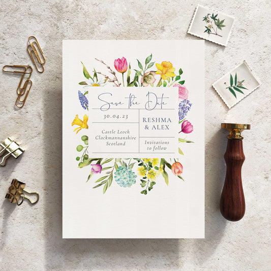 Spring Flowers Save The Date Card