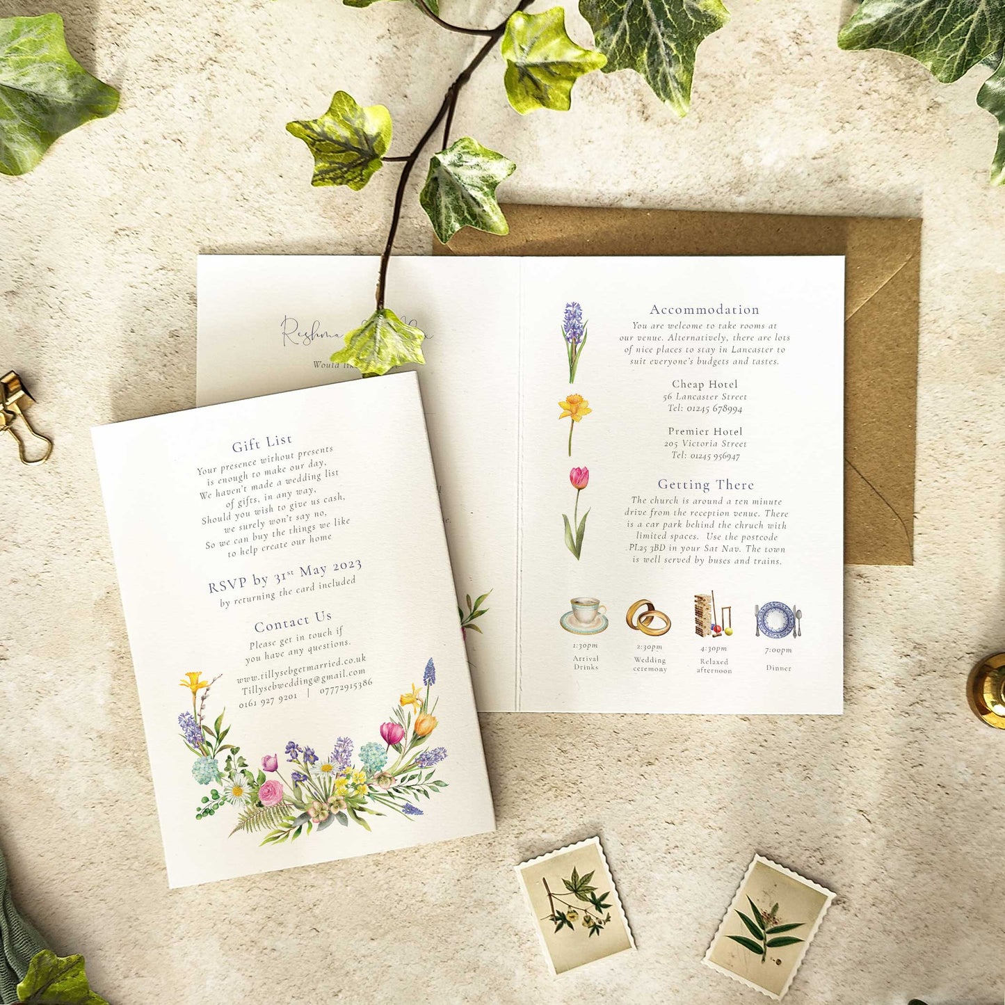 Spring Flowers Folded A6 Invitation