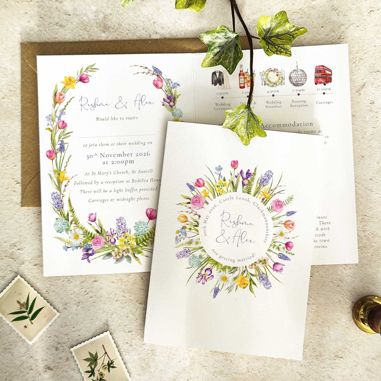 Spring Flowers Folded A6 Invitation