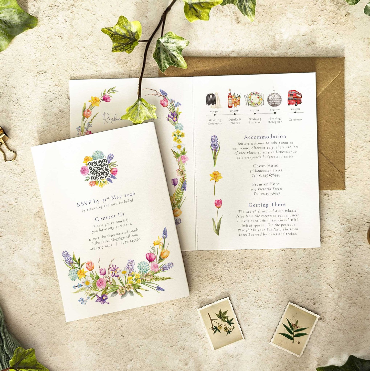 Spring Flowers Folded A6 Invitation