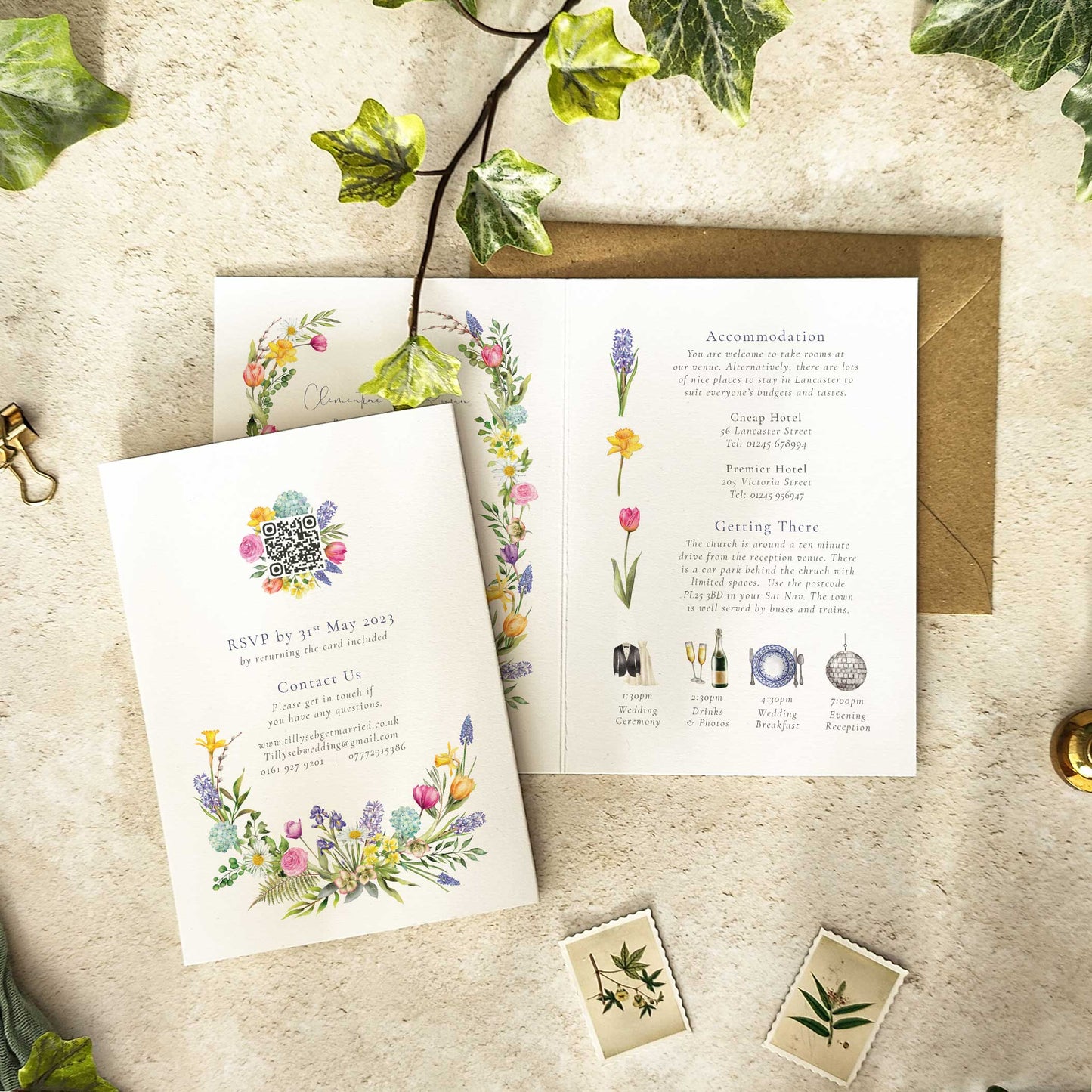 Spring Flowers Folded A6 Invitation