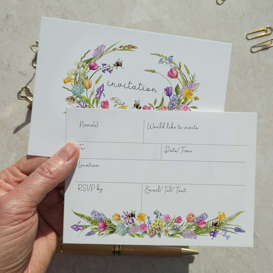 10 x Spring Flowers Ready To Write Invitations