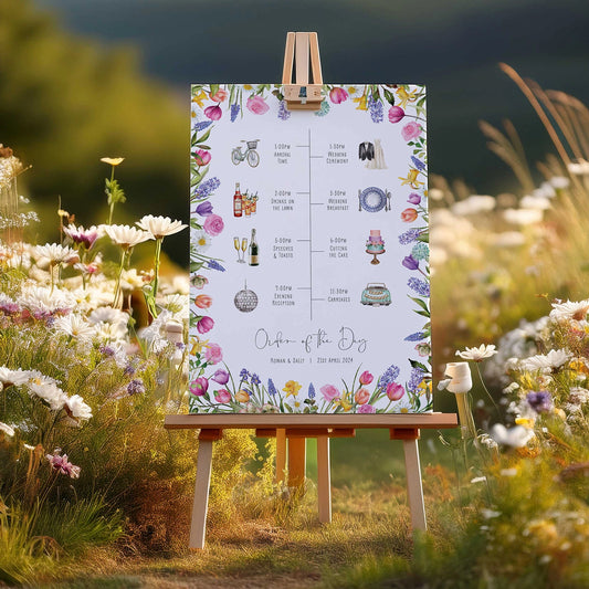 Spring Flowers Wedding Timeline Sign