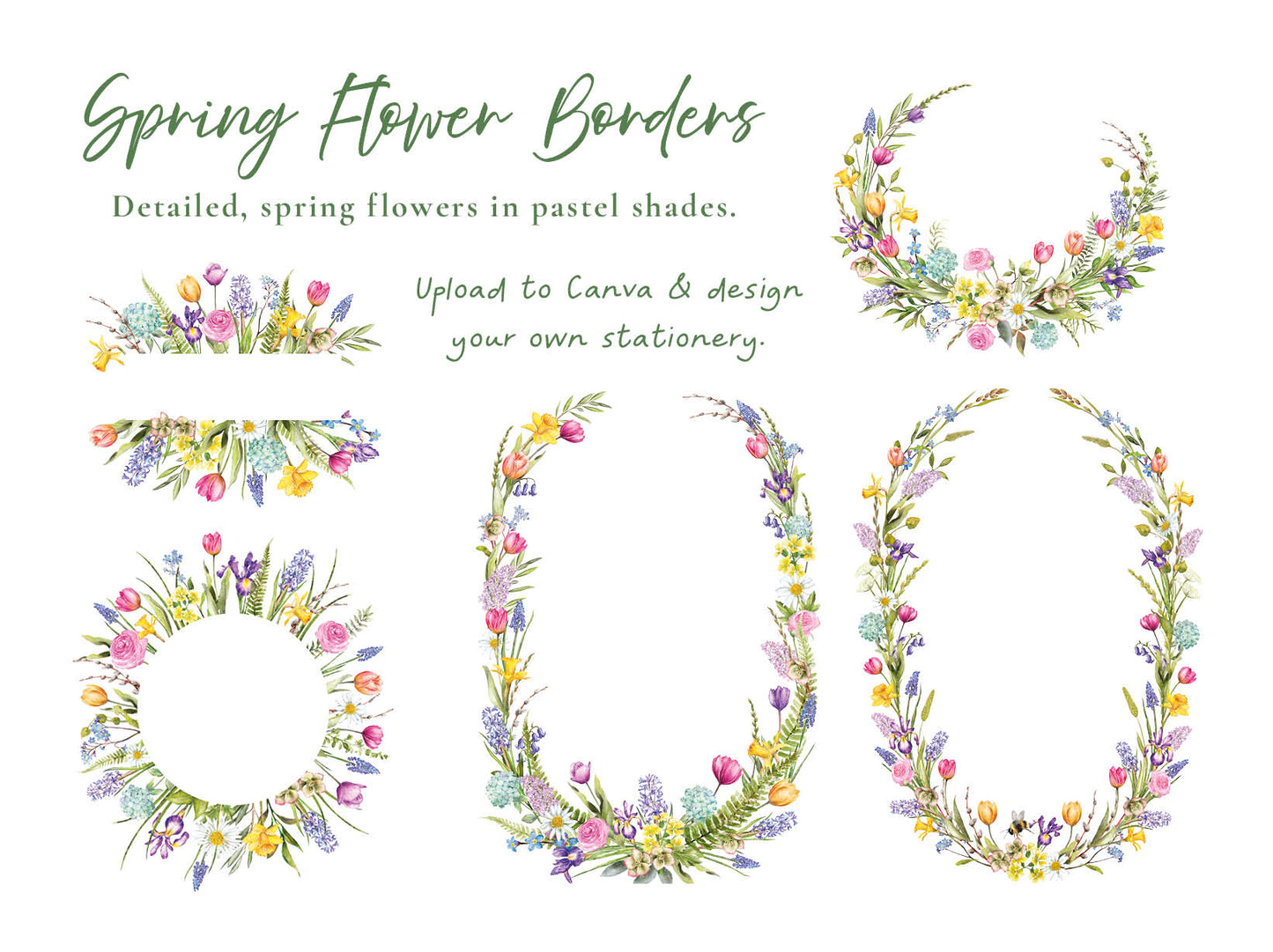Spring Flowers 30 x Digital PNG Floral Borders and Motifs