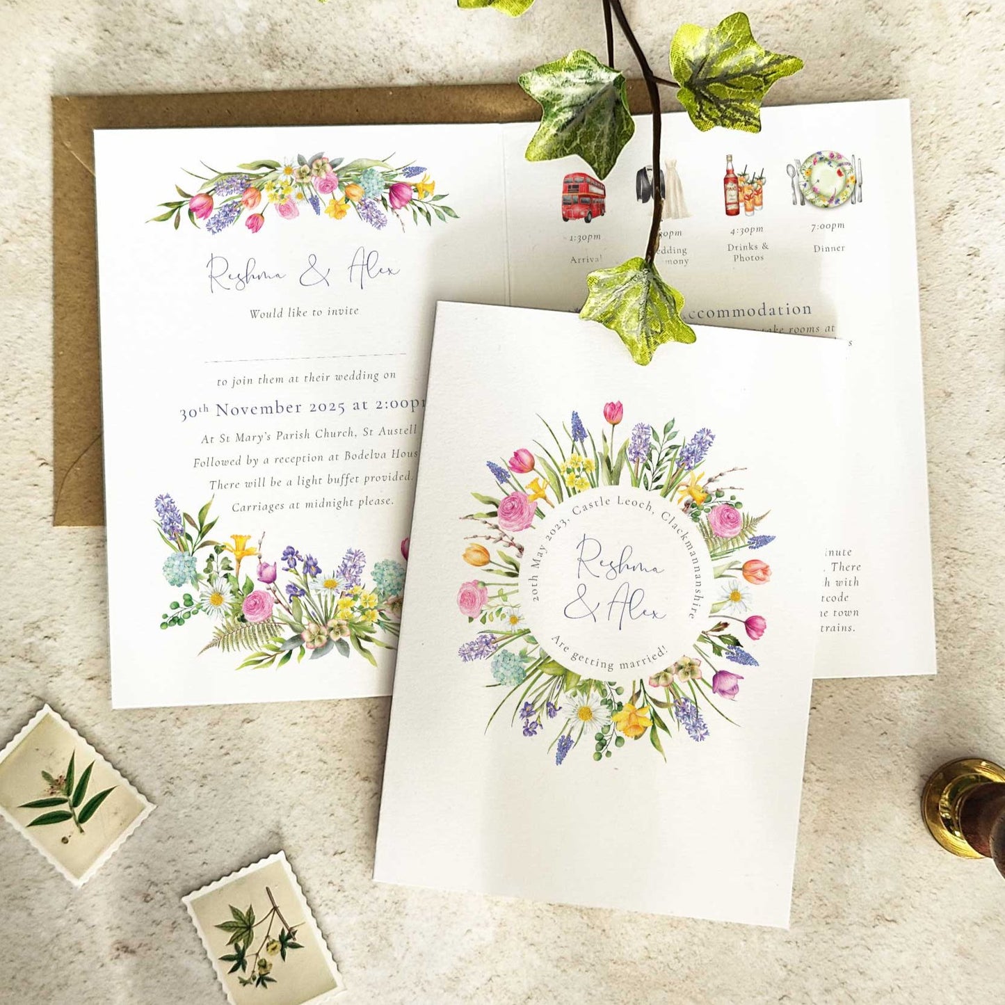 Spring Flowers Folded A6 Invitation