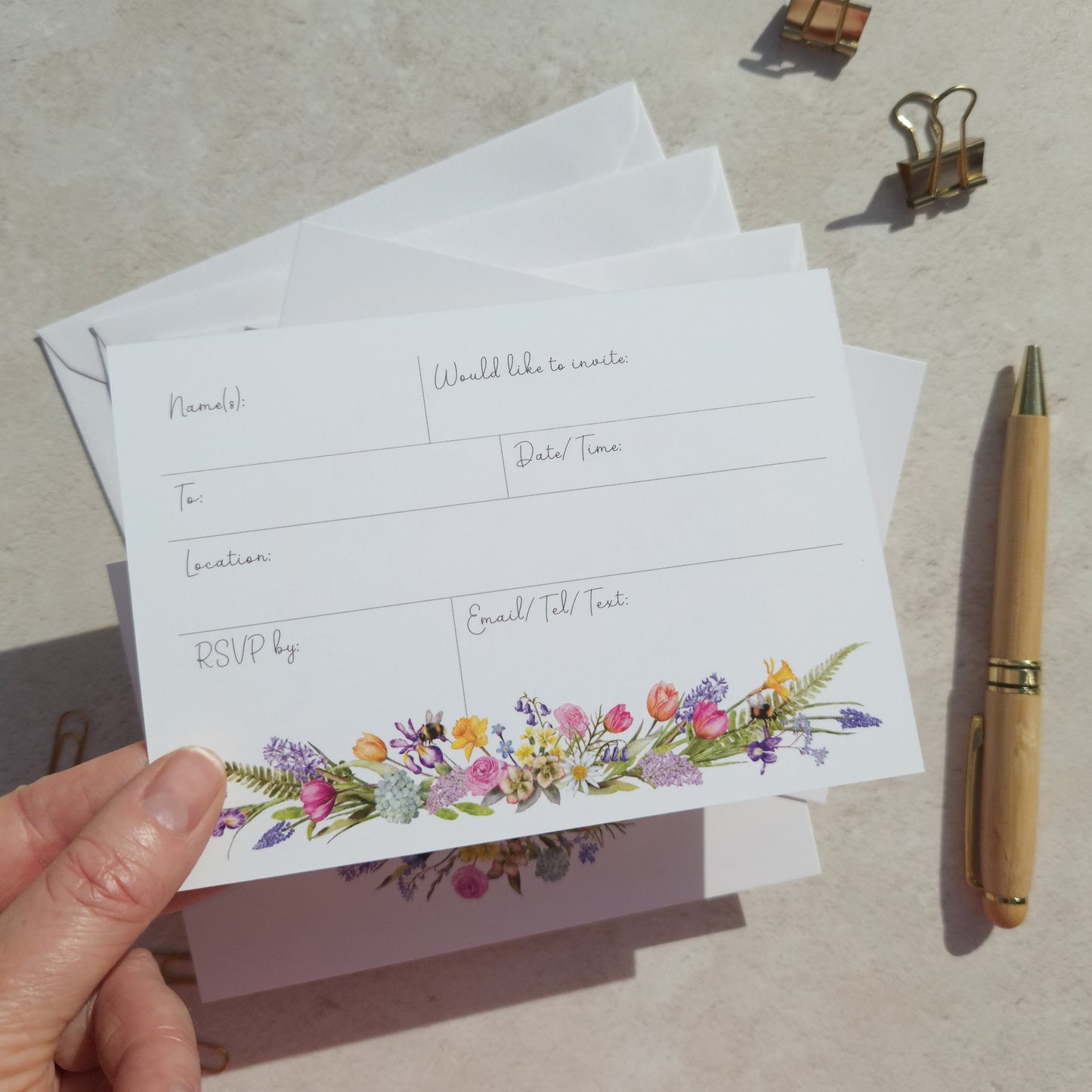 10 x Spring Flowers Ready To Write Invitations