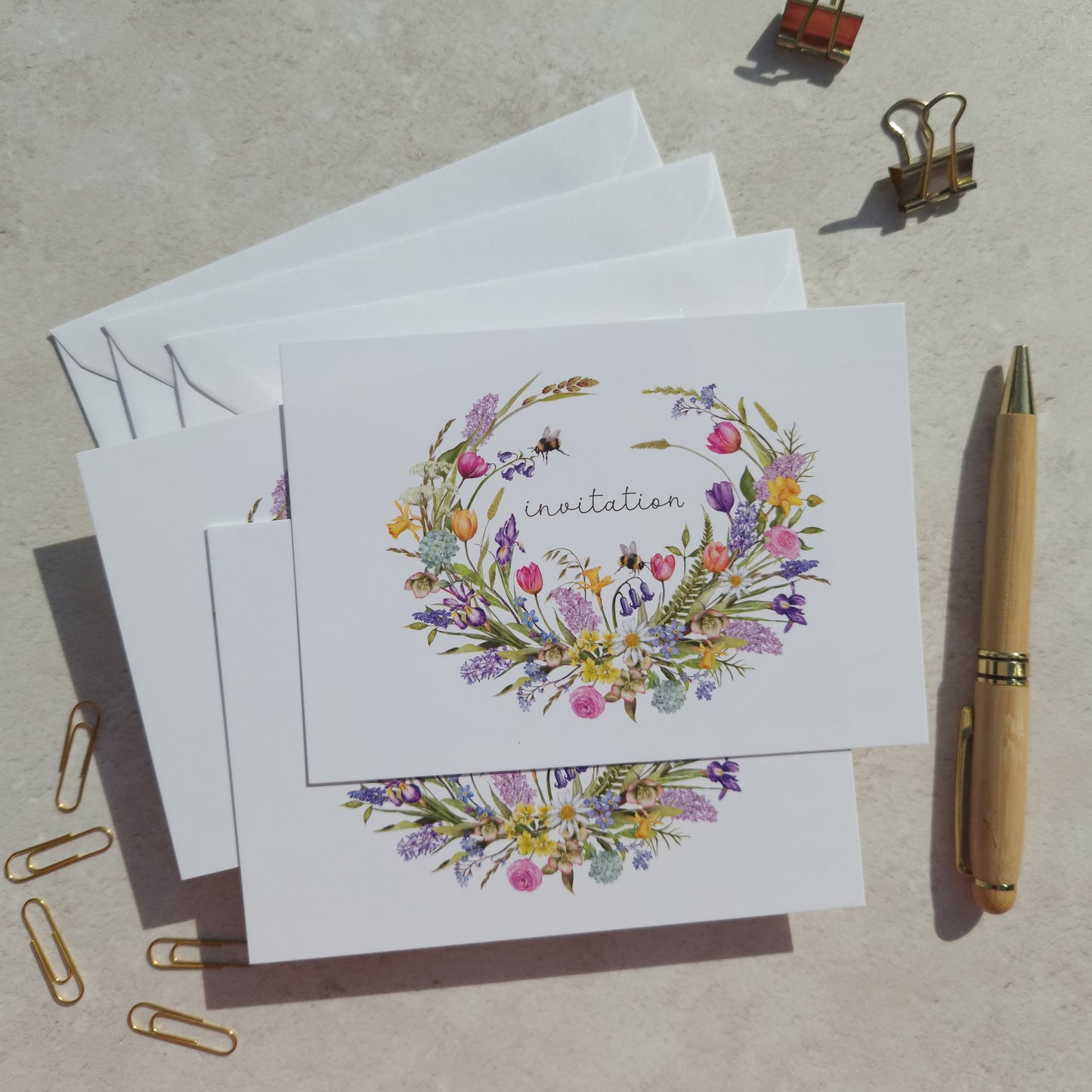 10 x Spring Flowers Ready To Write Invitations