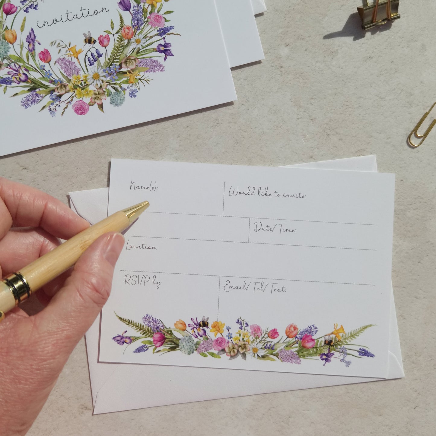 10 x Spring Flowers Ready To Write Invitations