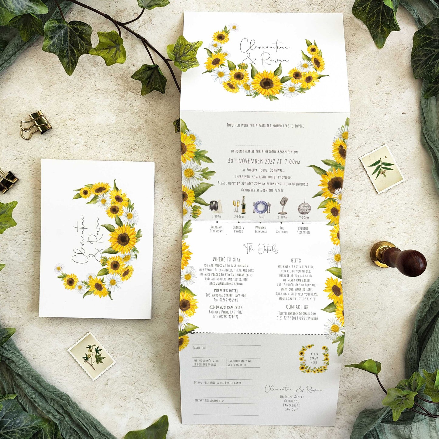 Sunflowers & Daisies Concertina Invitation