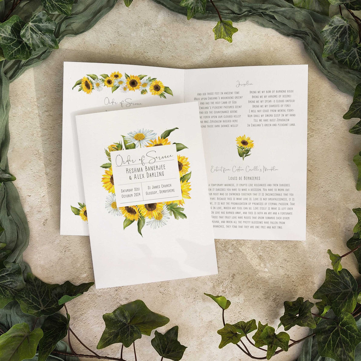 Sunflowers & Daisies Order of Service Card