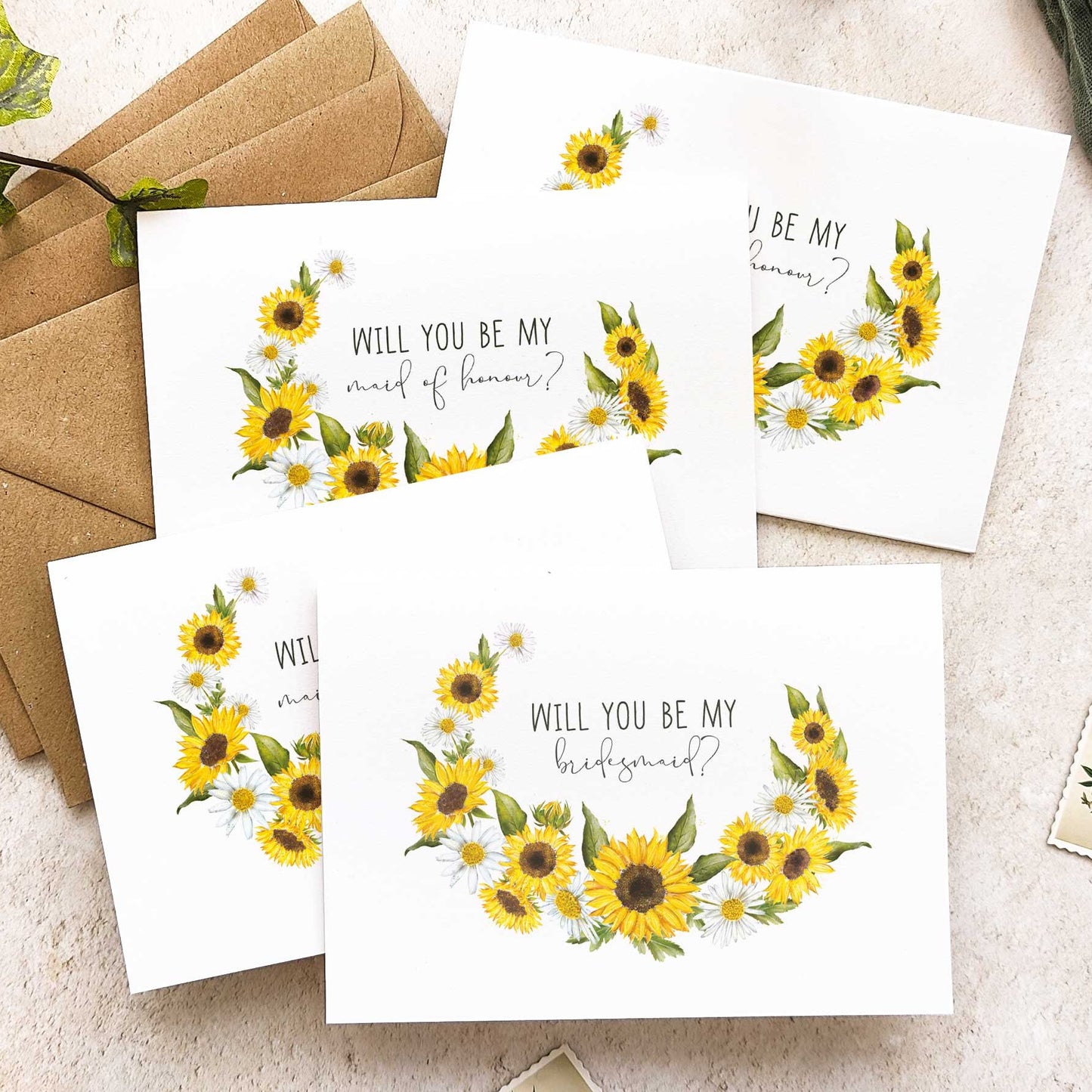 Sunflower wedding bridesmaid card