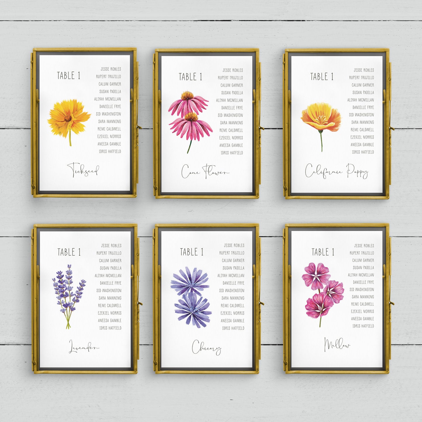 Colourful Flowers A5 Table Plan Cards