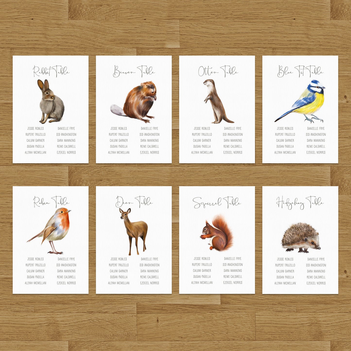 Woodland Animal A5 Table Plan Cards