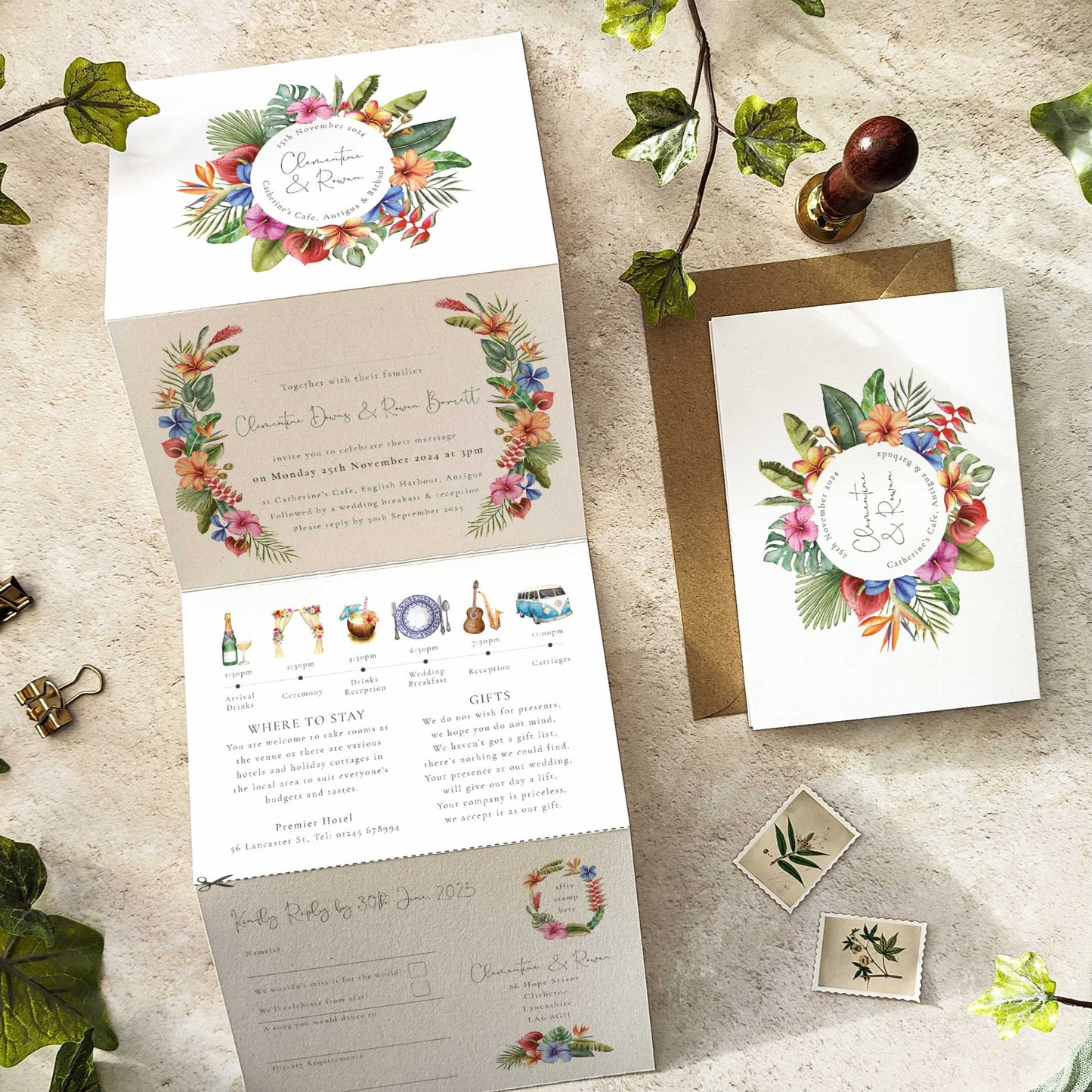 Tropical Concertina Invitation