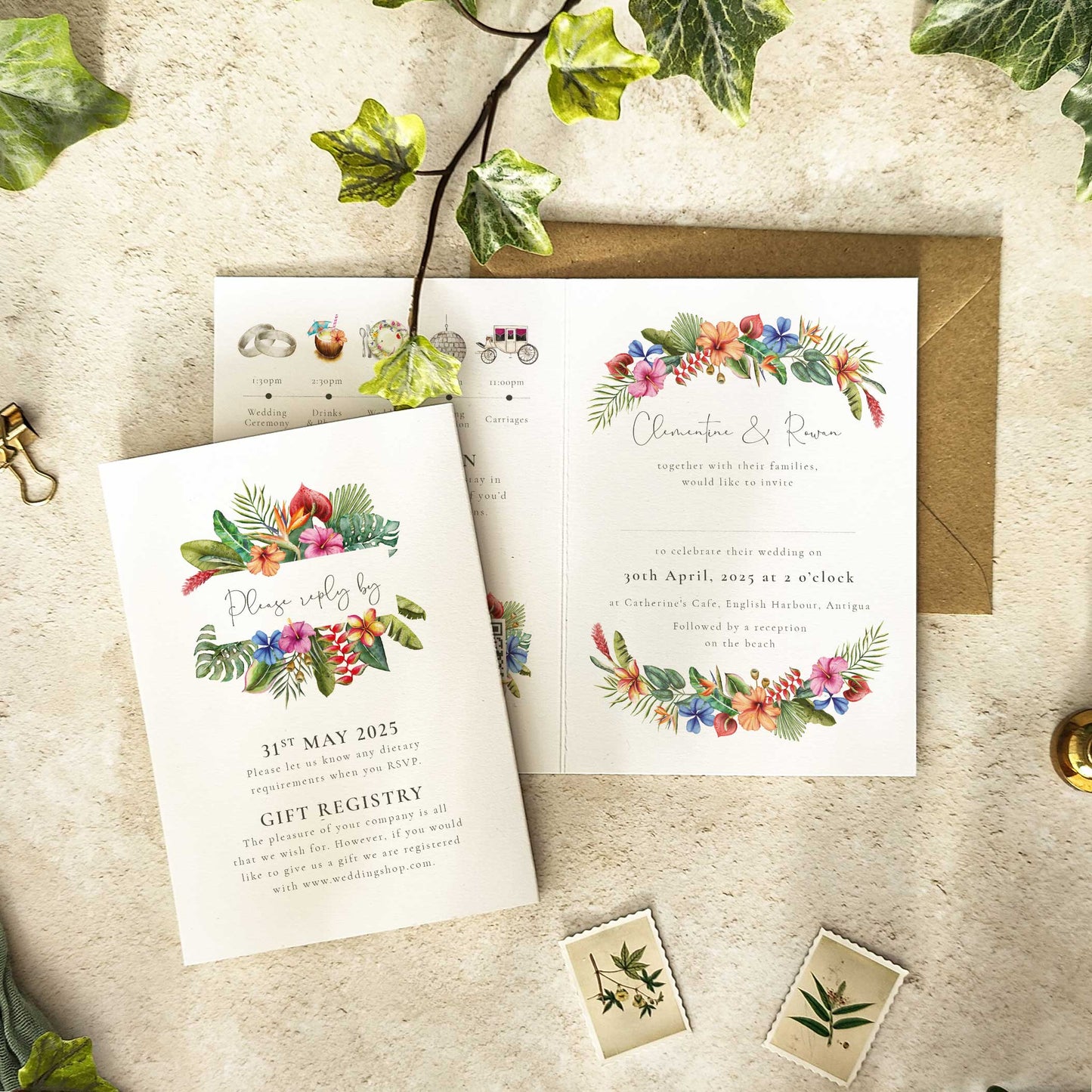 Tropical Floral Folded A6 Invitation