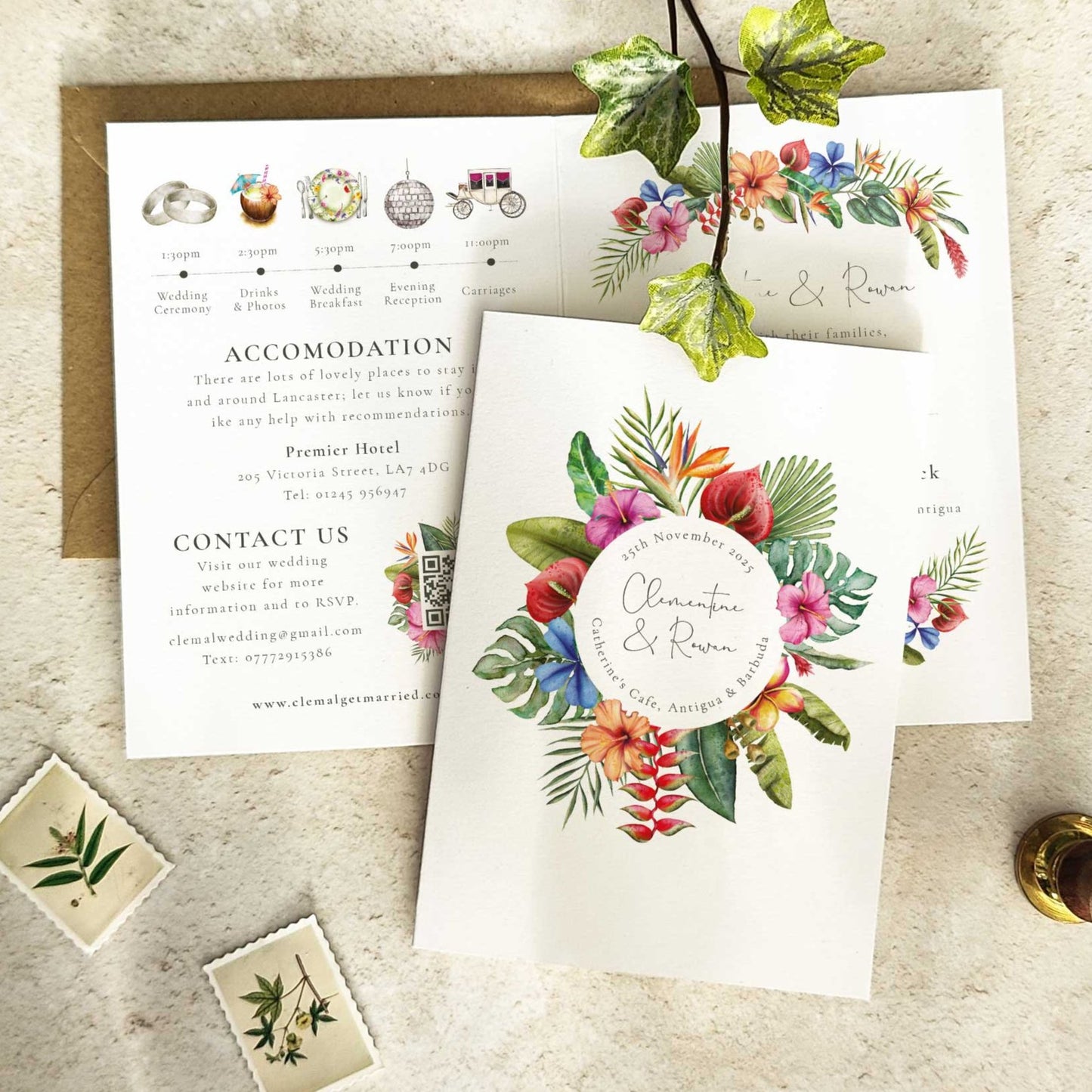 Tropical Floral Folded A6 Invitation