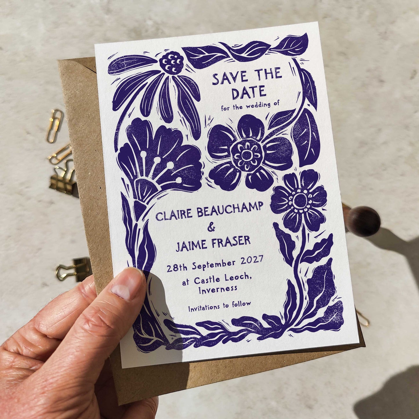 Carved Blooms A6 Save the Date Card | Personalised