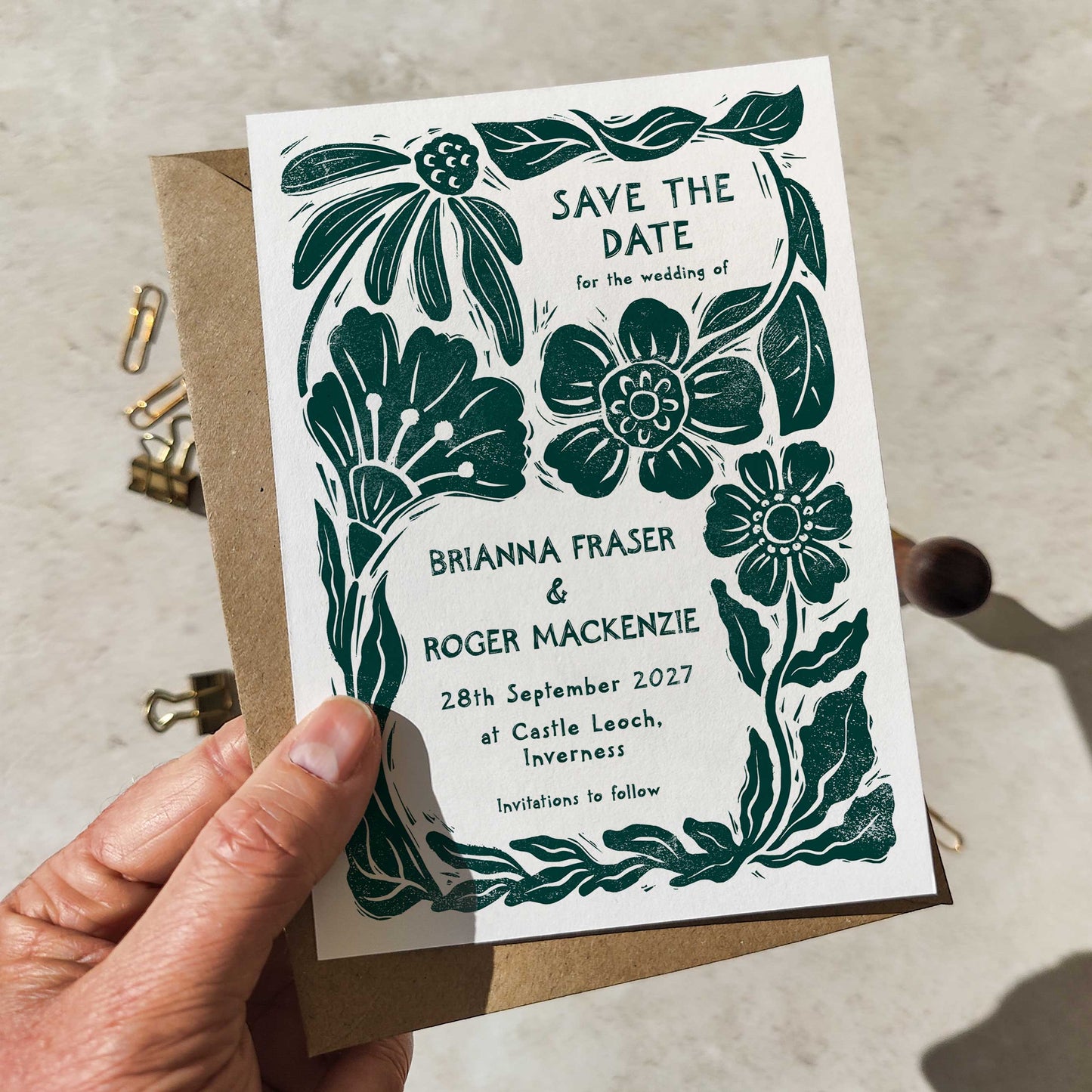 Carved Blooms A6 Save the Date Card | Personalised