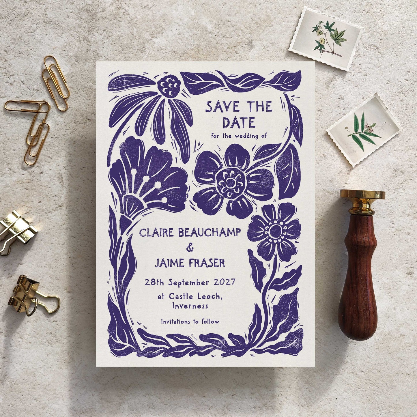 Carved Blooms A6 Save the Date Card | Personalised