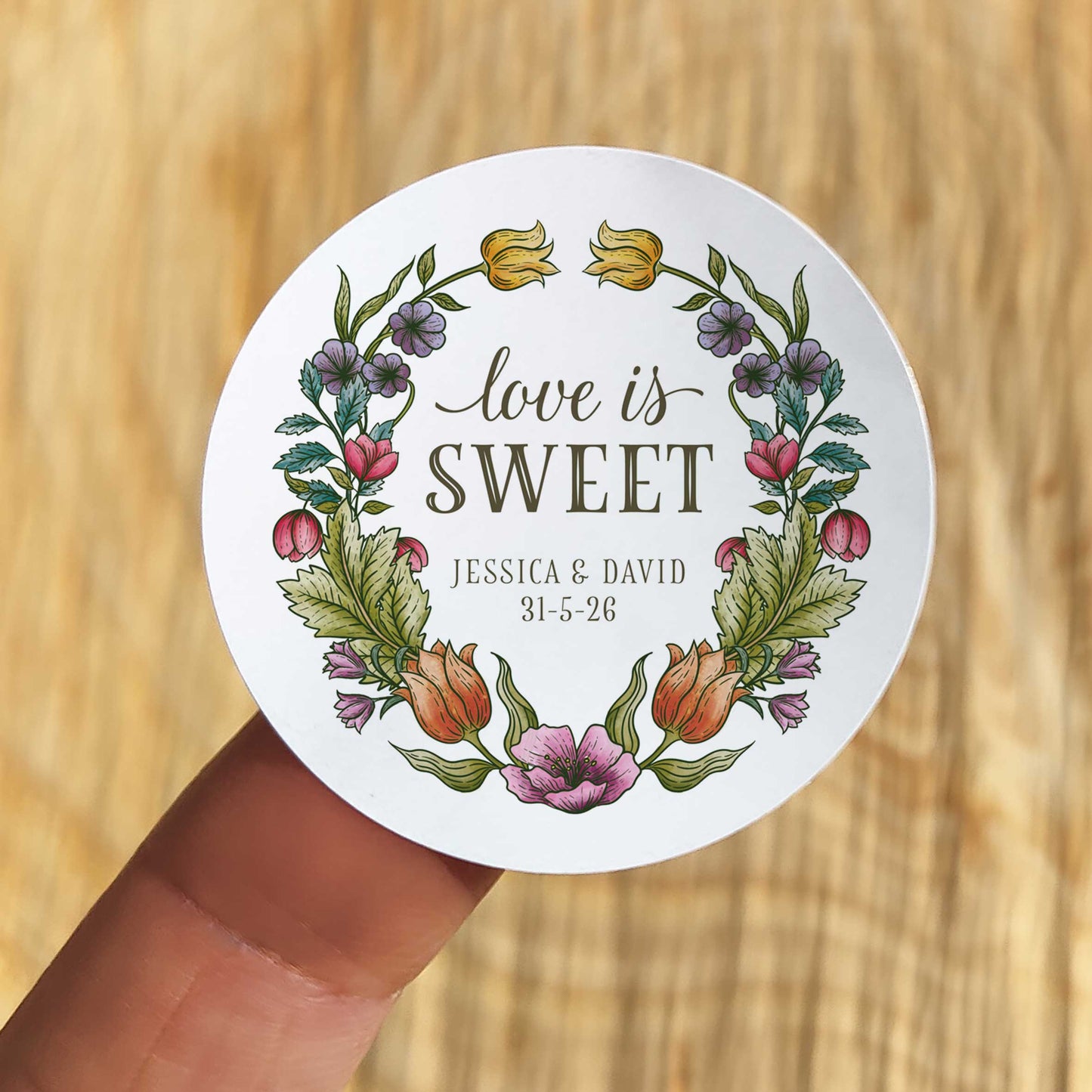 Vintage Retro Floral Personalised Love is Sweet Stickers (35 stickers)