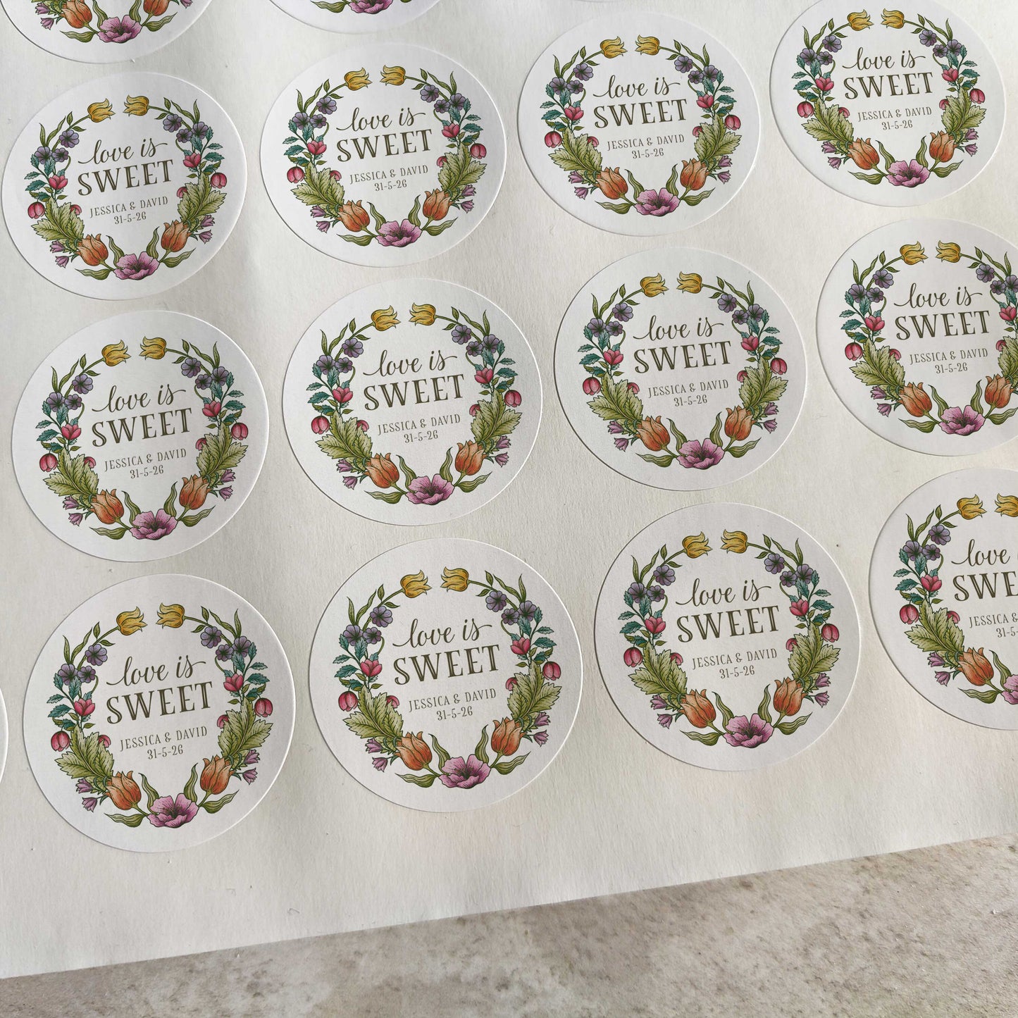 Vintage Retro Floral Personalised Love is Sweet Stickers (35 stickers)