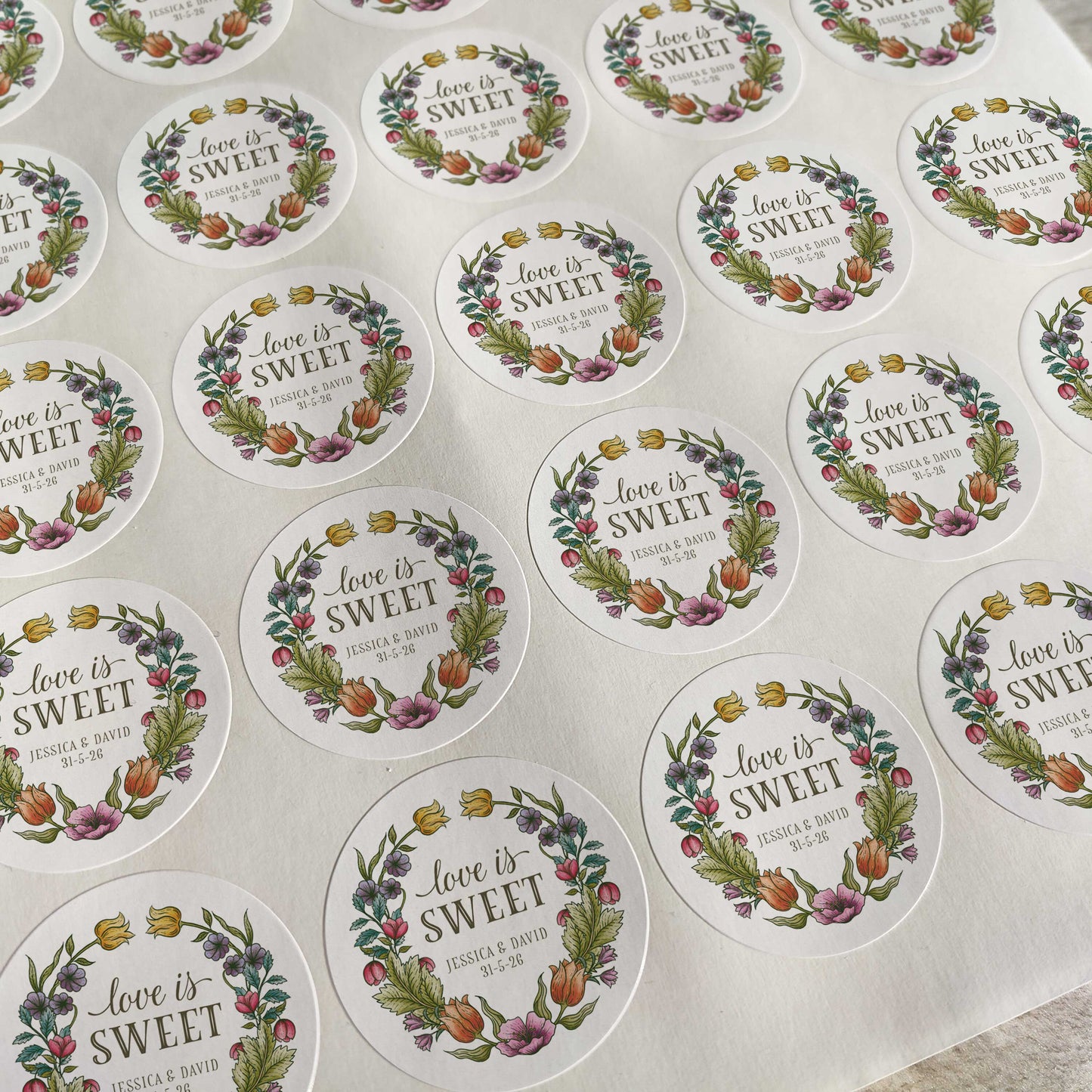 Vintage Retro Floral Personalised Love is Sweet Stickers (35 stickers)