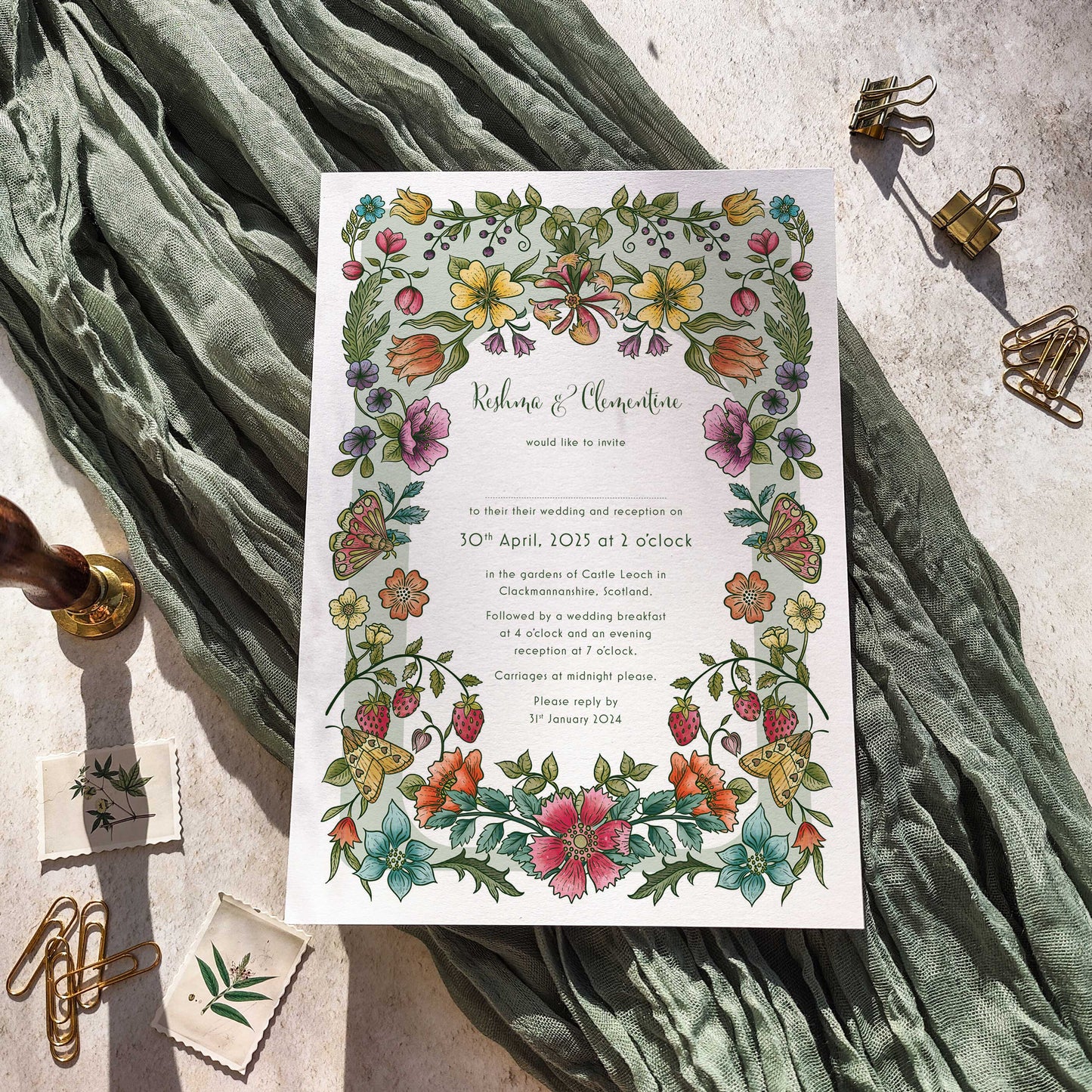 Vintage Retro Floral A5  Wedding Invitation