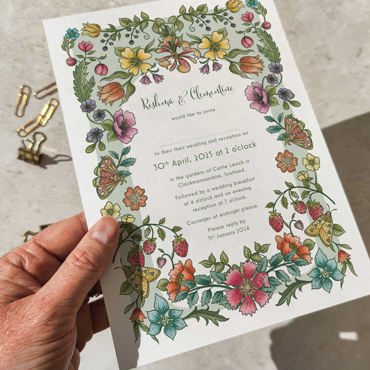Vintage Retro Floral A5  Wedding Invitation